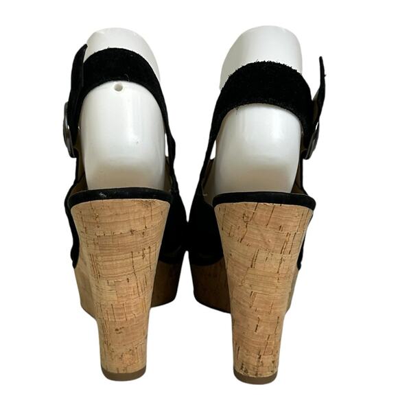 Franco Sarto Sari Suede Leather Platform Wedge Sandals Black Size 8.5 - Picture 5 of 8